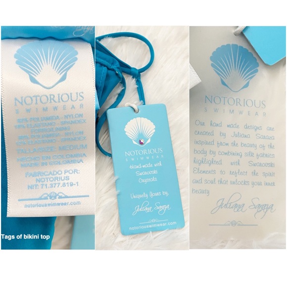 NWT Notorious Swimwear Blue Swarovski Crystals Triangle Bikini Set Womens Size M - Picture 5 of 13